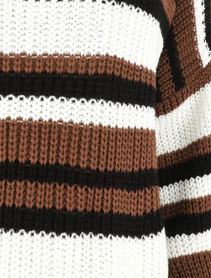 Pull loose à rayures - Marron - 3