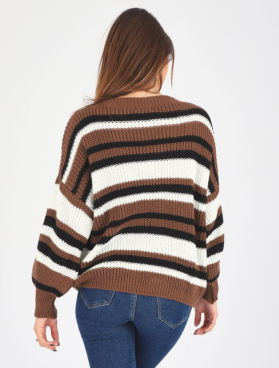 Pull loose à rayures - Marron - 5