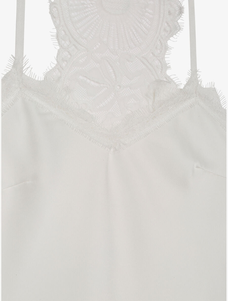 Caraco satiné à dos nageur en dentelle stylisée - Blanc - 3