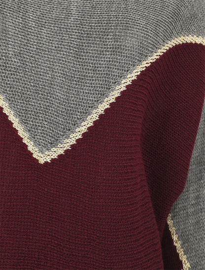 Pull loose col bateau et motif en V - Gris/prune - 3