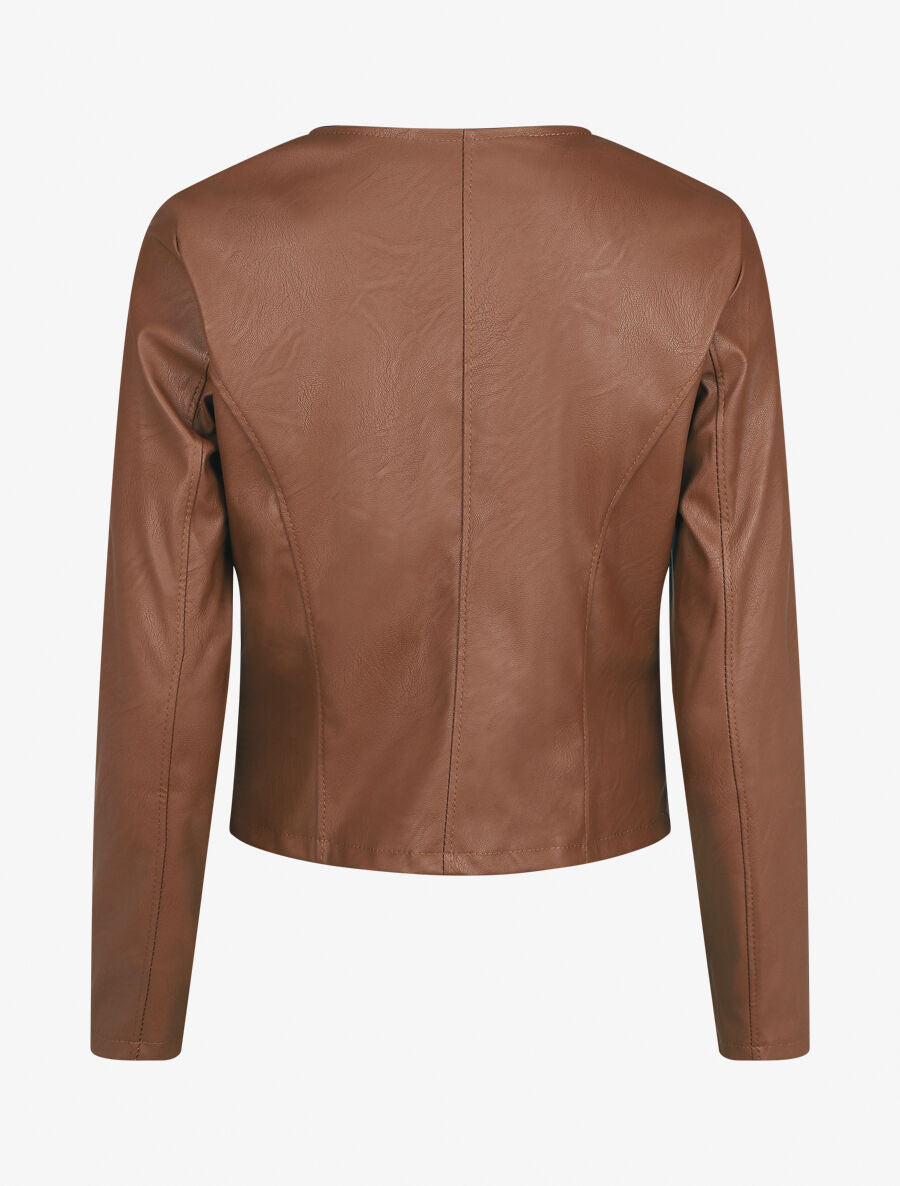 Veste droite zippée en simili - Camel - 2