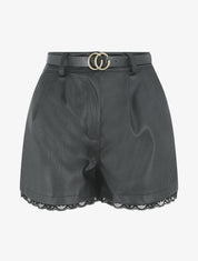 Short en simili à détail dentelle - Noir - 6