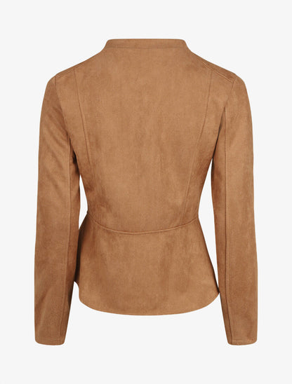 Veste droite zippée en suédine - Beige - 2