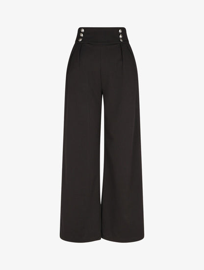 Pantalon ample taille haute à boutons - Noir - 1