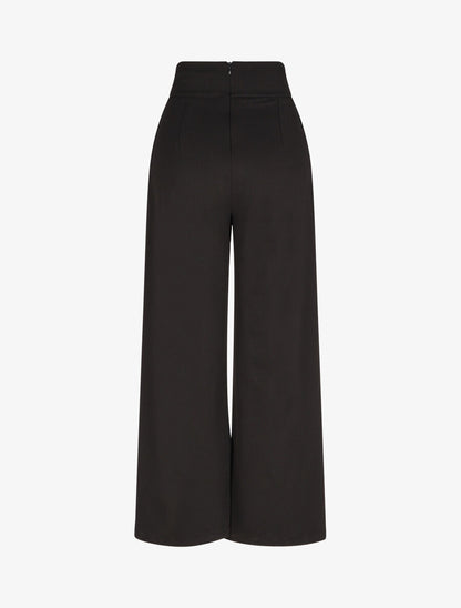 Pantalon ample taille haute à boutons - Noir - 2
