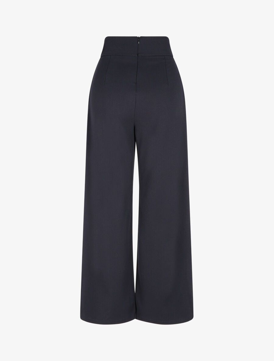 Pantalon ample taille haute à boutons - Marine - 2