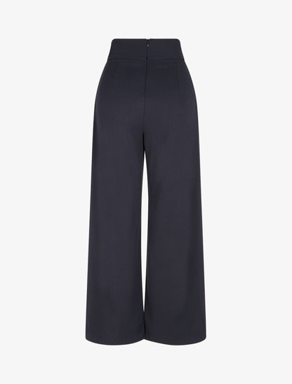 Pantalon ample taille haute à boutons - Marine - 2