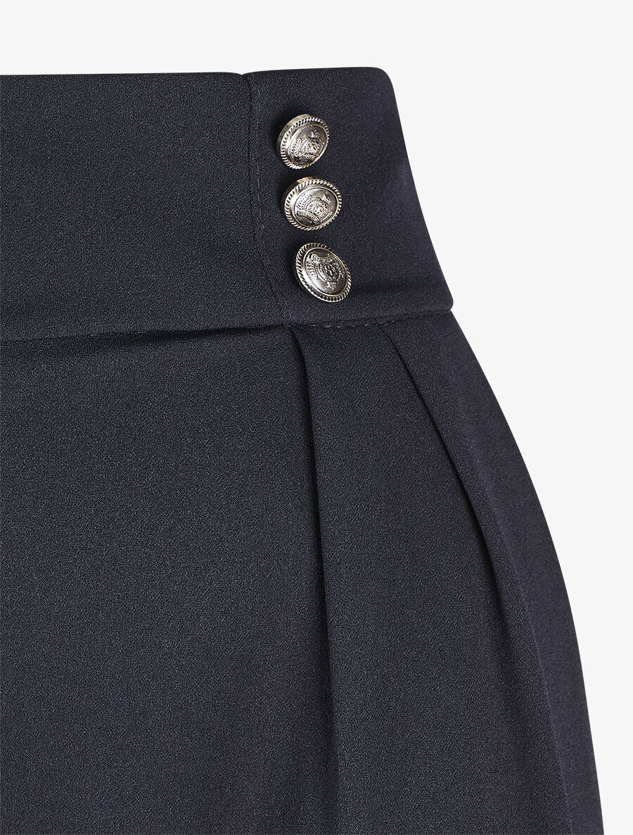 Pantalon ample taille haute à boutons - Marine - 3