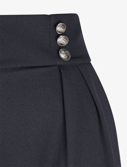 Pantalon ample taille haute à boutons - Marine - 3