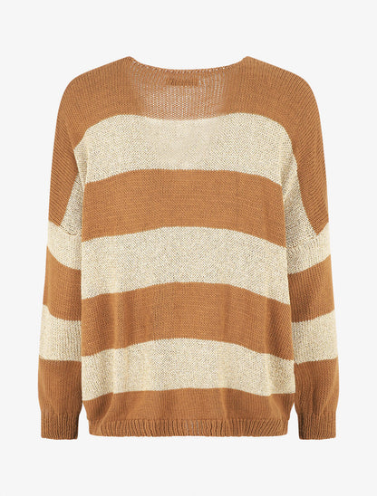 Pull oversize rayé et irisé - Camel - 2