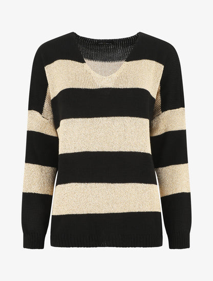 Pull oversize rayé et irisé - Noir - 4