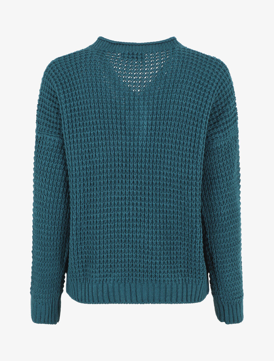 Pull droit uni col V boutonné - Bleu canard - 2