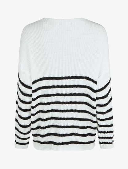 Pull marinière droit motif coeur - Noir - 2