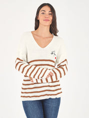 Pull marinière droit motif coeur - Camel - 1