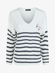 Pull marinière droit motif coeur - Bleu - 1