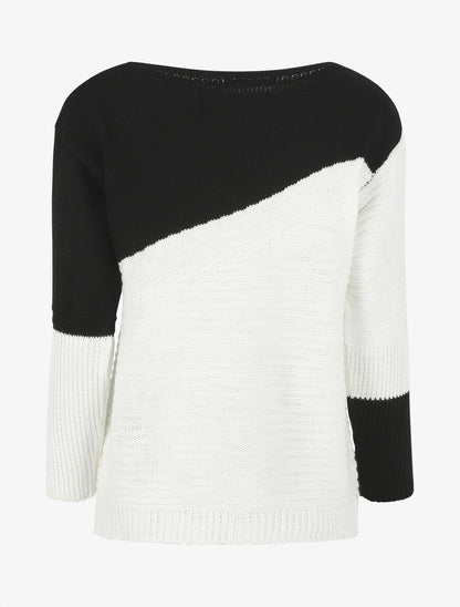 Pull droit texturé col bateau - Noir - 2