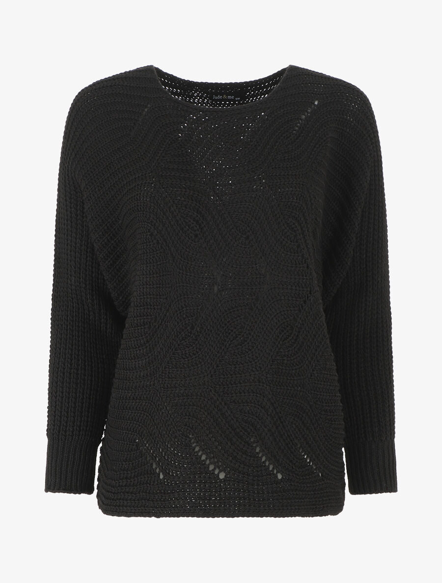 Pull ample uni maille fantaisie - Noir - 4