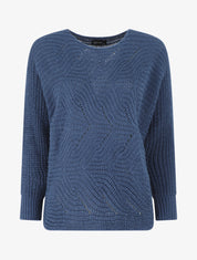 Pull ample uni maille fantaisie - Bleu - 4