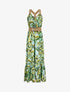 Robe longue coupe patineuse imprimé tropical à bretelles en simili - Vert d&