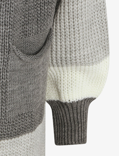 Gilet long rayé manches longues - Gris - 3