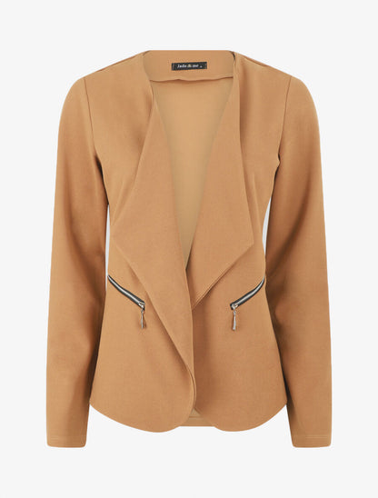 Blazer uni à poches zippées - Camel - 1
