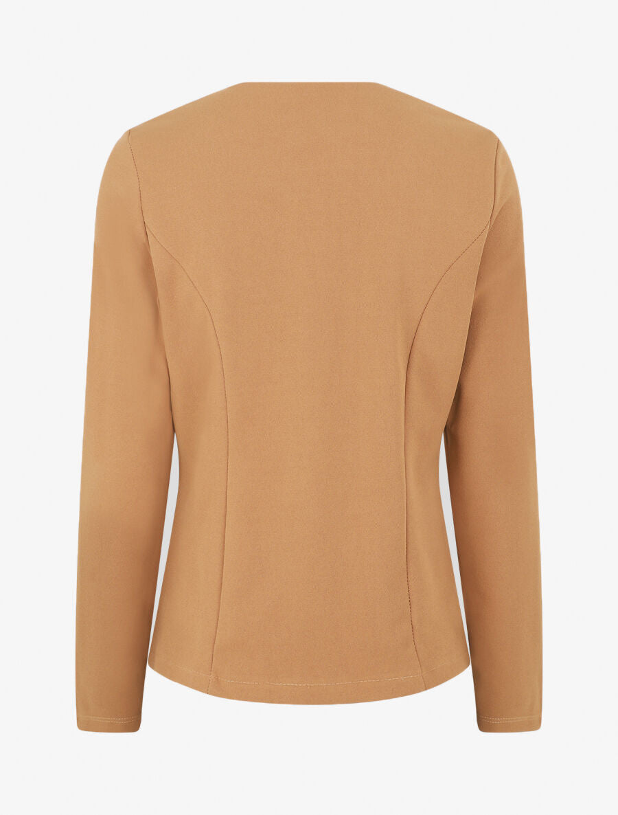 Blazer uni à poches zippées - Camel - 2