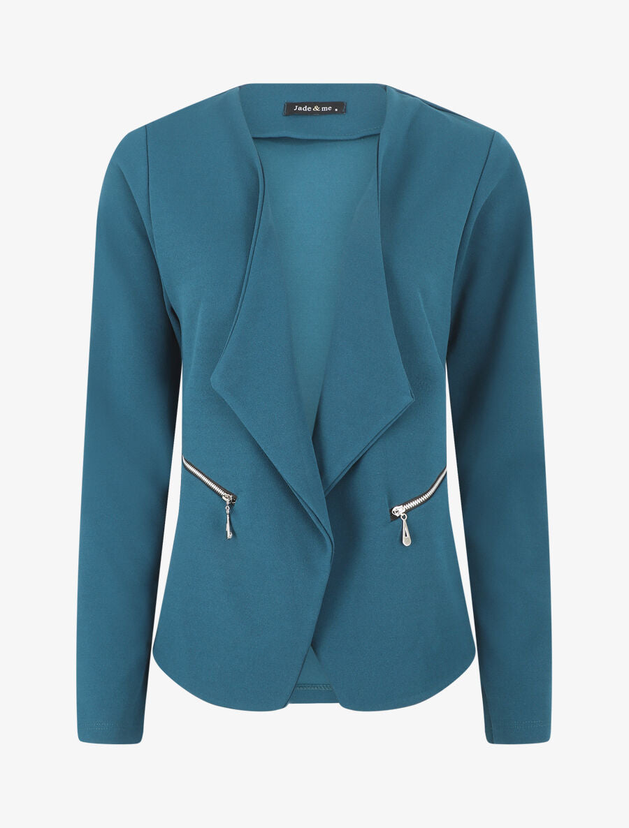 Blazer uni à poches zippées - Bleu canard - 1