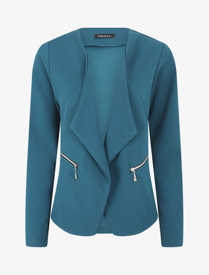 Blazer uni à poches zippées - Bleu canard - 1