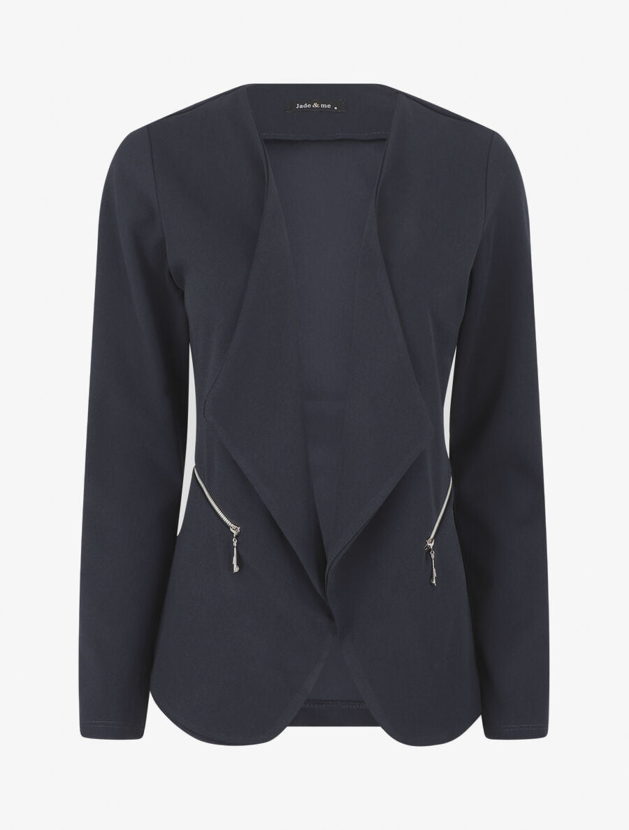 Blazer uni à poches zippées - Marine - 1