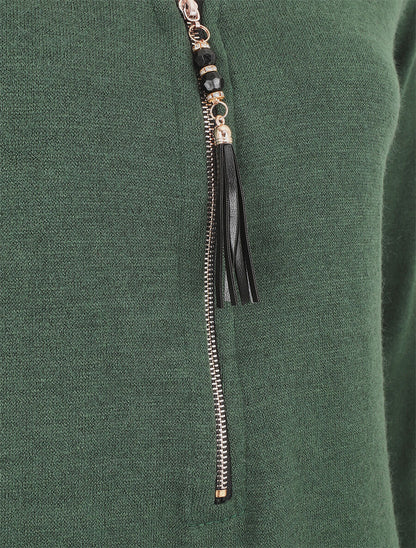 Pull fin uni à col zippé - Vert sapin - 3