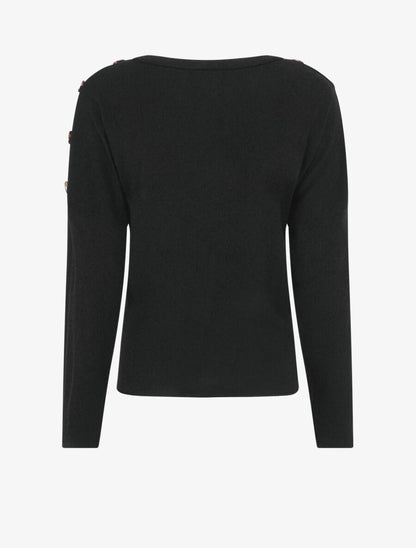 Pull droit uni à noeud et boutons - Noir - 2