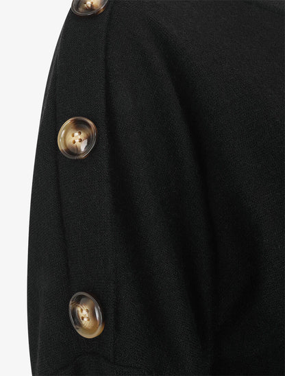 Pull droit uni à noeud et boutons - Noir - 3
