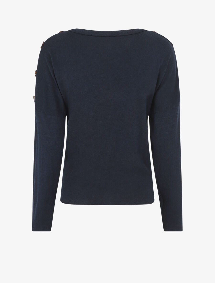 Pull droit uni à noeud et boutons - Marine - 2
