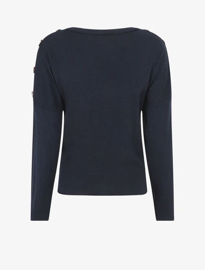 Pull droit uni à noeud et boutons - Marine - 2