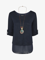 Pull droit uni doublure en voile - Marine - 1