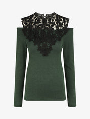 Pull droit à épaules dénudées et crochet - Vert foncé - 1
