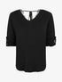 Pull droit dos en V et dentelle - Noir - 4