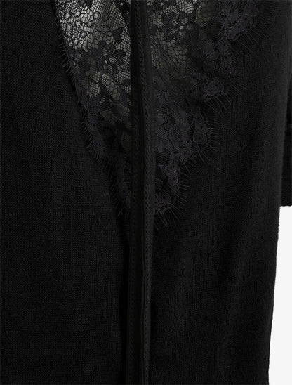 Pull droit dos en V et dentelle - Noir - 3