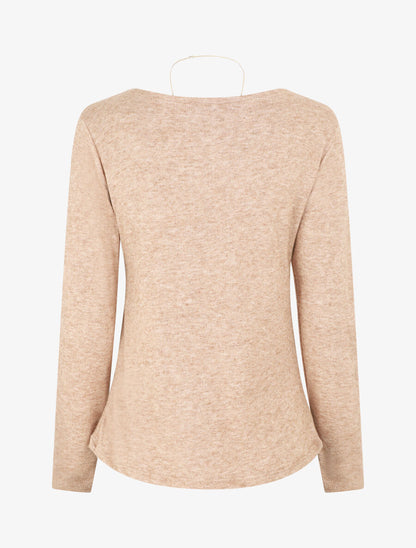 Pull fin uni et sautoir - Beige - 2