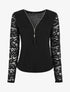 Pull droit uni manches en dentelle - Noir - 1