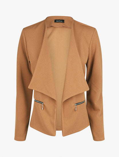 Veste droite uni poches zippées - Camel - 4