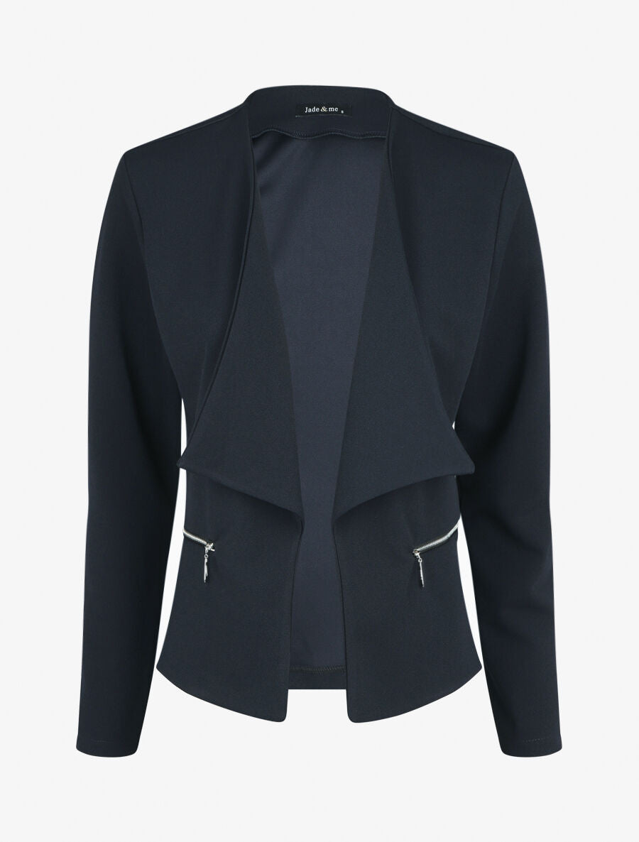 Veste droite uni poches zippées - Marine - 4