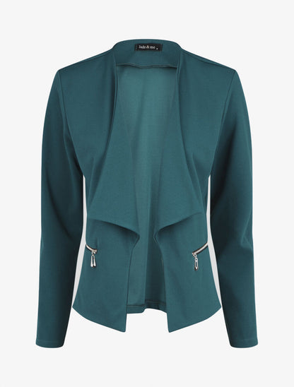Veste droite uni poches zippées - Bleu canard - 1
