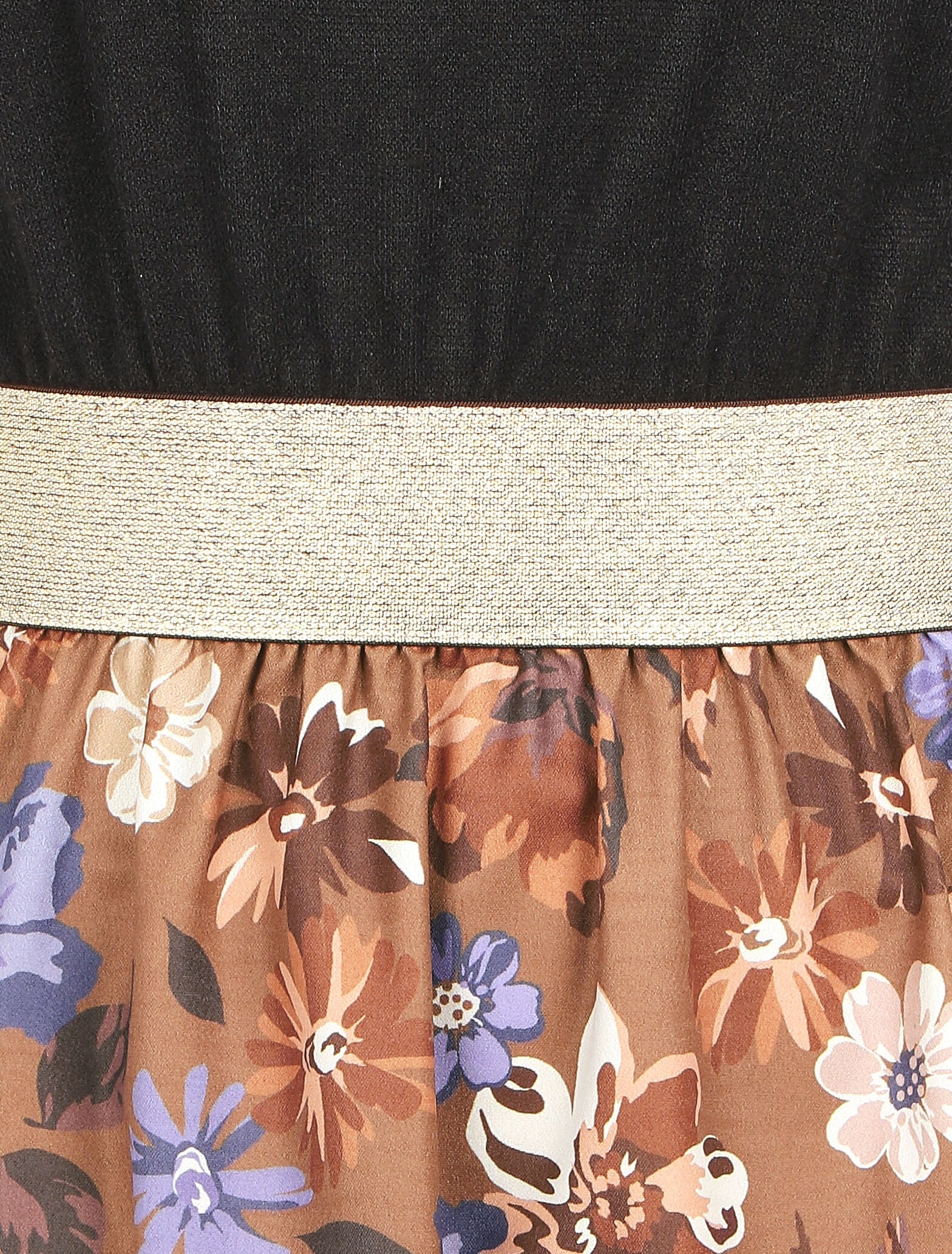 Robe évasée bi-matière imprimé champêtre - Marron - 3