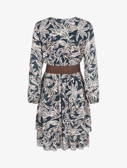 Robe mi-longue motif feuilles - Bleu - 4