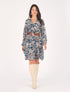 Robe mi-longue motif feuilles - Bleu - 1