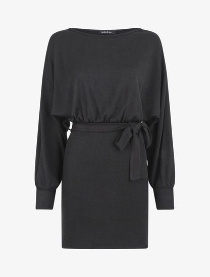 Robe courte unie manches longues - Noir - 1