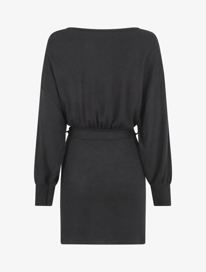Robe courte unie manches longues - Noir - 2