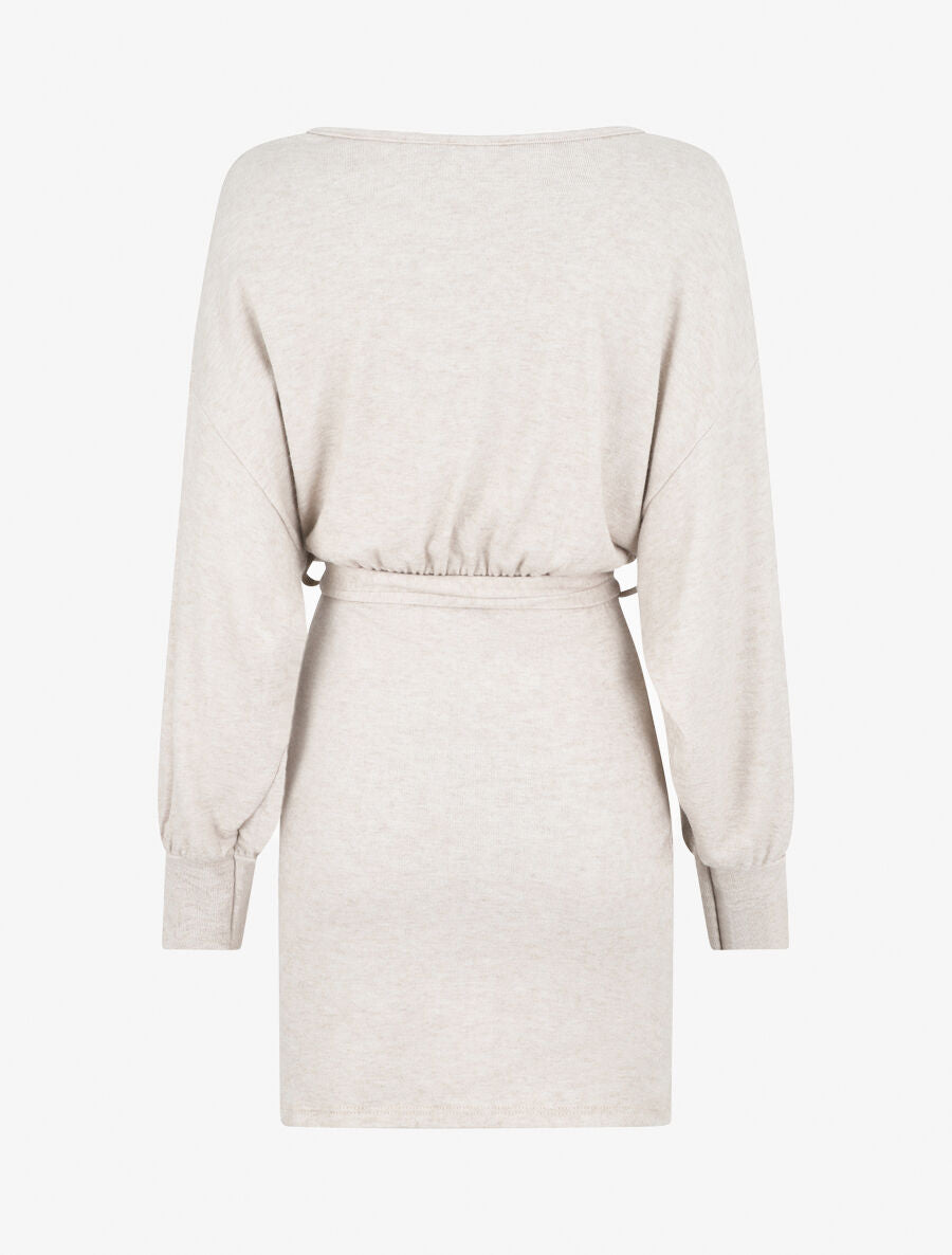 Robe courte unie manches longues - Beige - 2