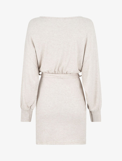 Robe courte unie manches longues - Beige - 2